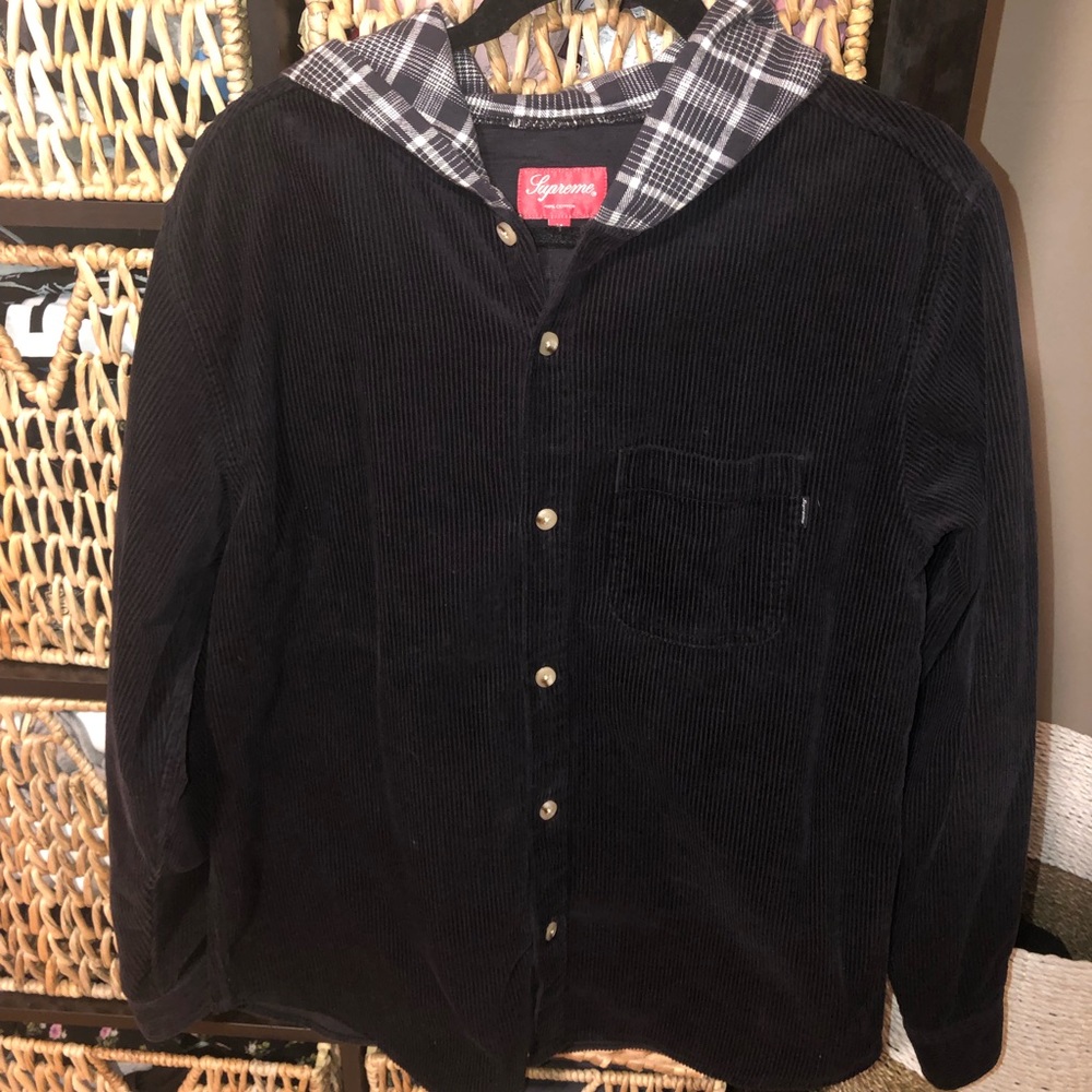 SUPREME hooded color blocked corduroy shirt